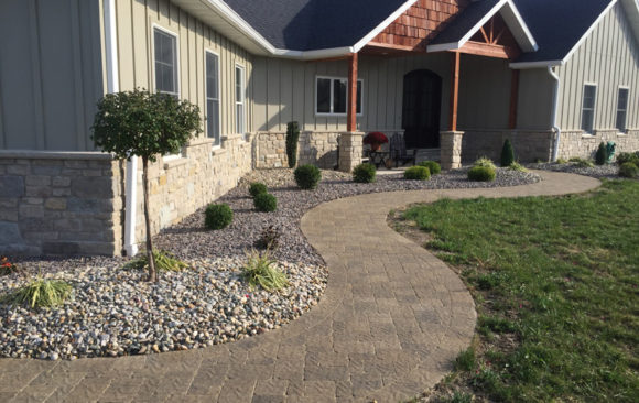Landscaping with stone pathway